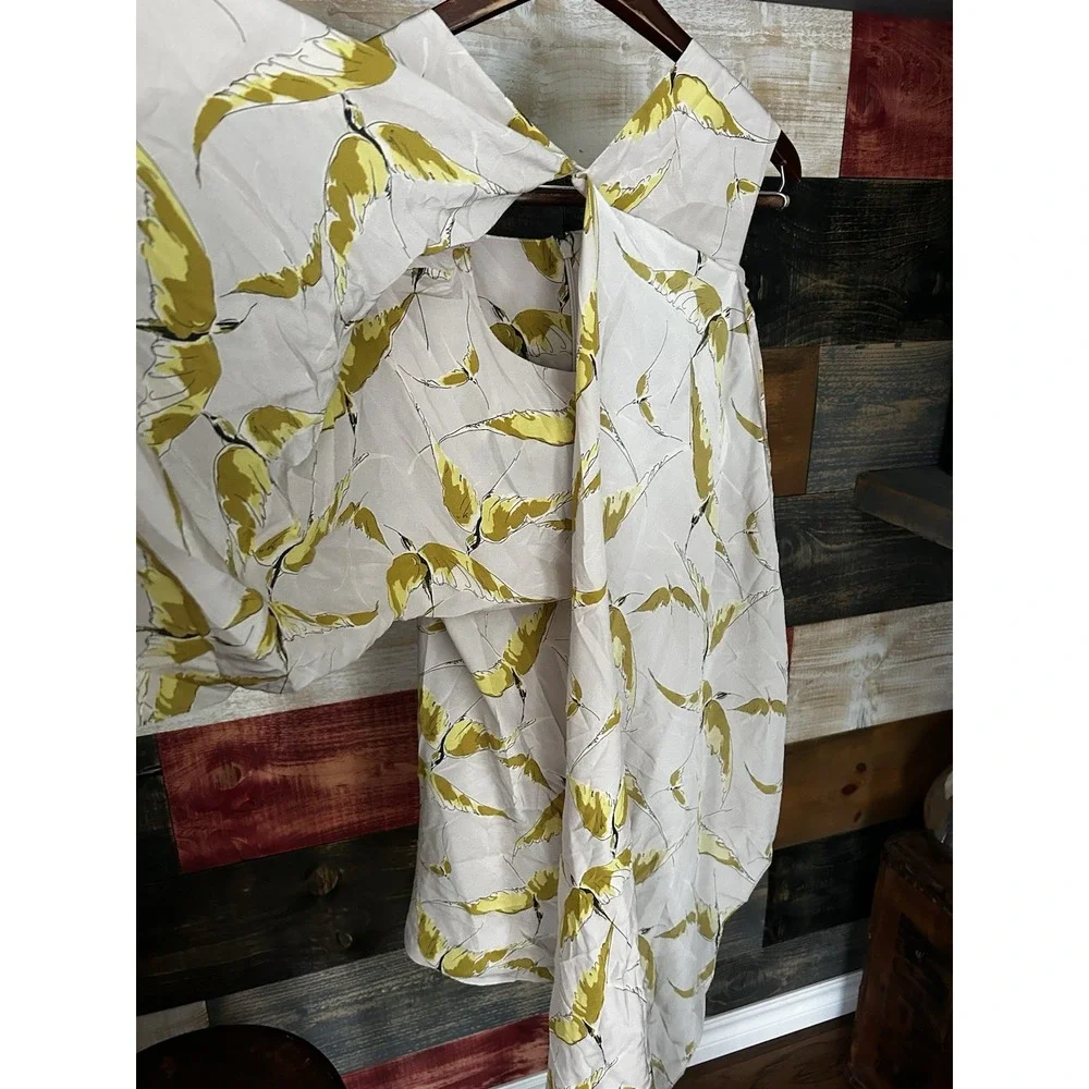 Valentino Dress Silk SS2022 Bird Floral Drape Dress MIDI Tank Beige Size 38 - Picture 6 of 11